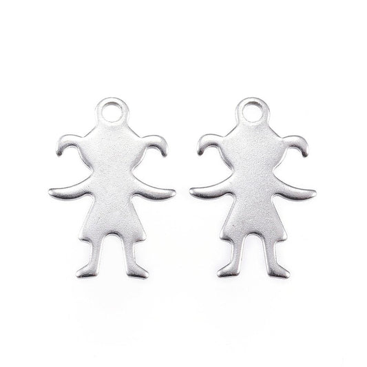 16x11 Stainless Steel Girl Silhouette Charms - Silver / Stainless Steel / 10 Pcs