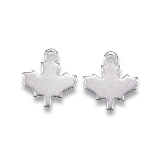 13x12mm Autumn Theme Stainless Steel Maple Leaf Charms - Silver / Stainless Steel / 10 Pcs