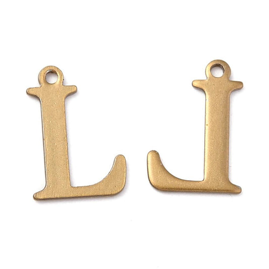 5 Pcs 12x8mm Letter L Stainless Steel Alphabet Charms Antique Bronze - Bronze