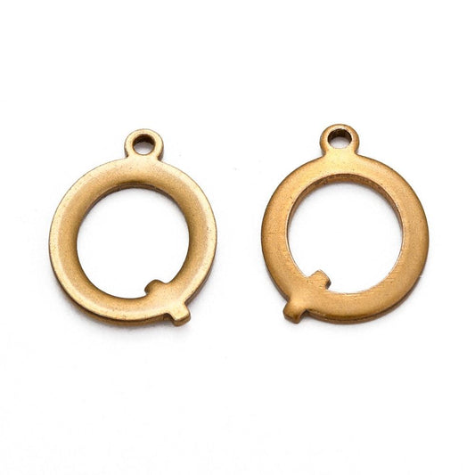 5 Pcs, 12.5x9mm Letter Q Stainless Steel Alphabet Charms Antique Bronze - Bronze