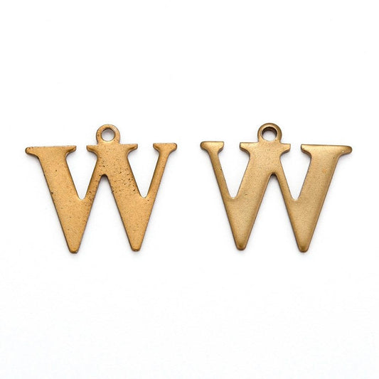 5 Pcs, 12x14mm Letter W Stainless Steel Alphabet Charms Antique Bronze - Bronze