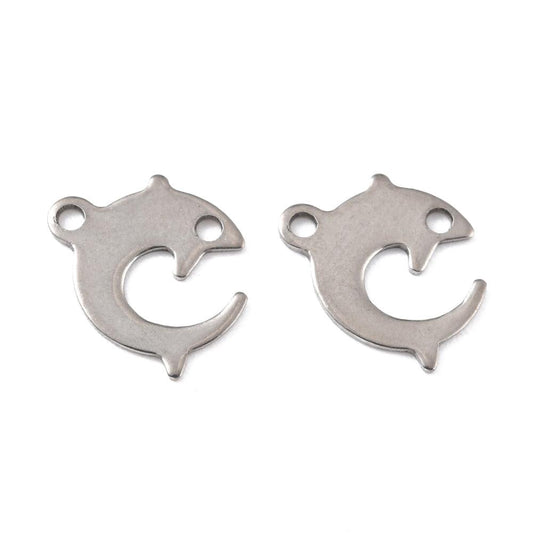 13.5x11mm Dolphin Stainless Steel Pendants - Silver / Stainless Steel / 10 Pcs