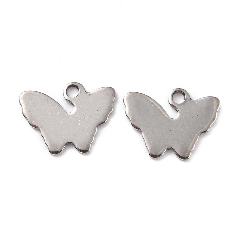 8.5x11.5mm Butterfly Stainless Steel Charms - Silver / Stainless Steel / 10 Pcs