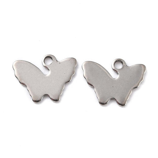 8.5x11.5mm Butterfly Stainless Steel Charms - Silver / Stainless Steel / 10 Pcs