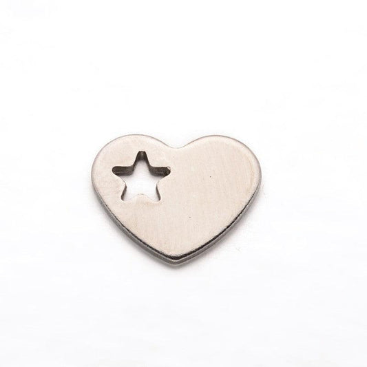 12.5x10mm Heart with Star Stainless Steel Charms - Silver / Stainless Steel / 10 Pcs