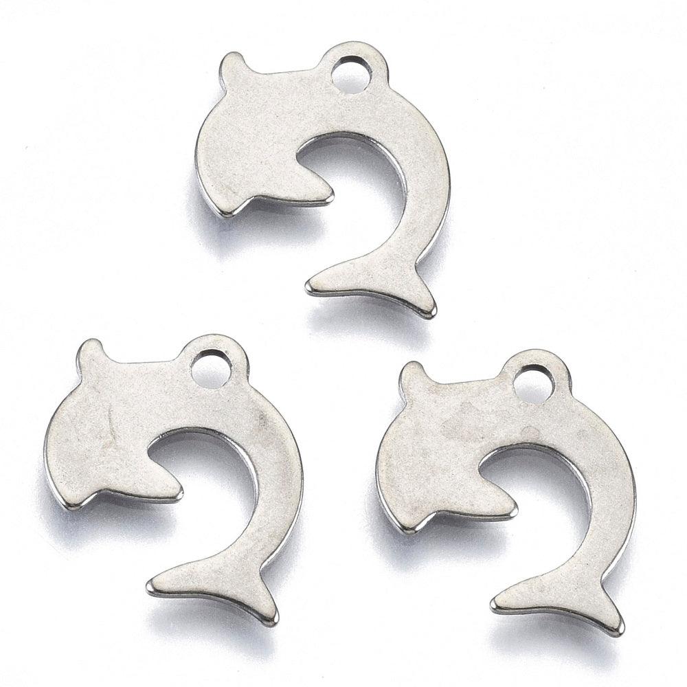 14.5x13.5mm Stainless Steel Dolphin Charms - Silver / Stainless Steel / 10 Pcs