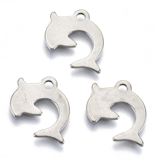 14.5x13.5mm Stainless Steel Dolphin Charms - Silver / Stainless Steel / 10 Pcs