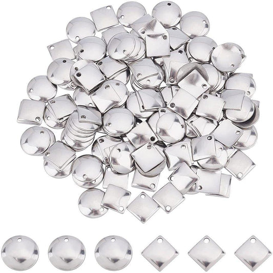 Rhombus and Flat Round 2 Style Stainless Steel Charms - Silver / Stainless Steel / 20 Pcs