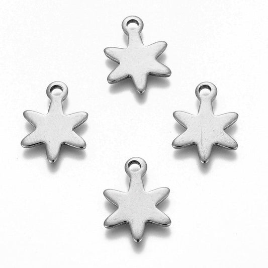 14x10mm Star Stainless Steel Charms - Silver / Stainless Steel / 10 Pcs