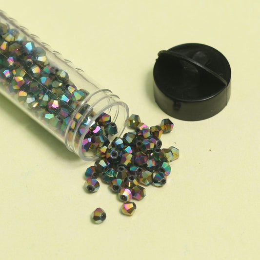 400 Pcs, 4mm Metallic Rainbow Faceted Glass Bicone Beads - MultiColor / Glass / Bicone