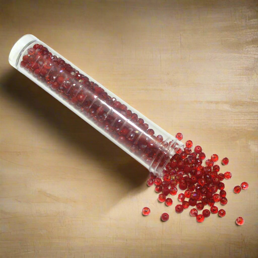 4mm Trans and Opaque Glass Crystal Beads Tube For Jewellery Making - Red / 4mm / Rondelle