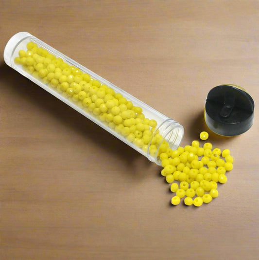 400 Pcs, 4mm Opaque Yellow Faceted Crystal Rondelle Beads - Yellow / 4mm / Rondelle
