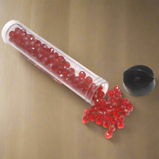 155 Pcs, 6mm Trans Luster Faceted Crystal Rondelle Beads - Red / 6mm / Rondelle
