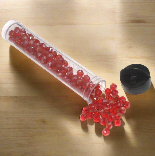 400 Pcs, 4mm Trans Luster Red Faceted Crystal Rondelle Beads - Red / 4mm / Rondelle