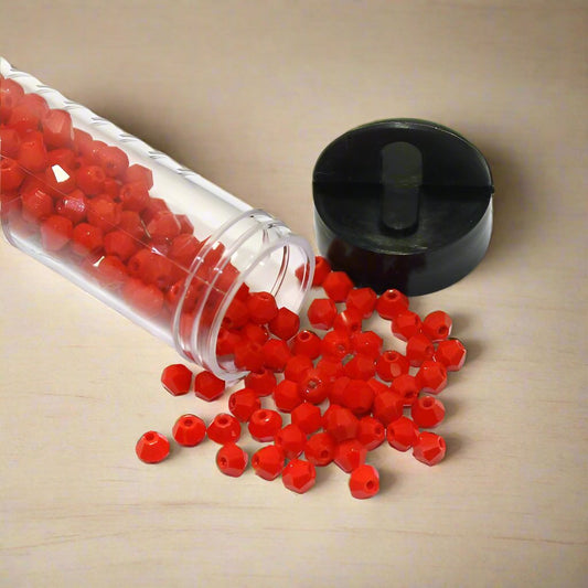 400 Pcs, 4mm Opaque Red Faceted Crystal Bicone Beads - Red / 4mm / Rondelle