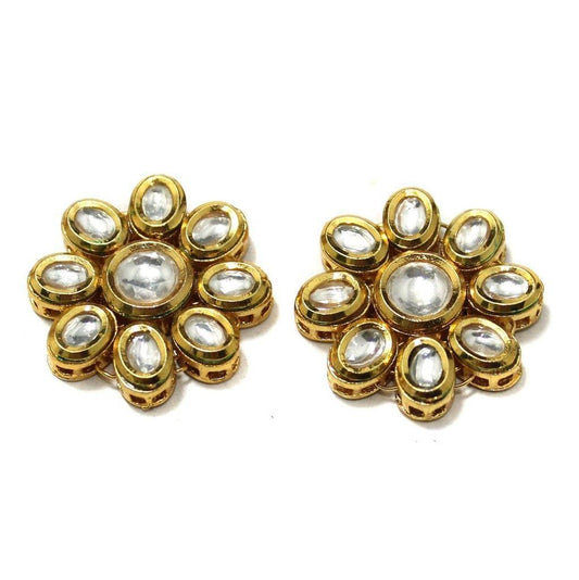 28mm  Kundan Connectors Golden - Golden / Kundan / 2 Pcs