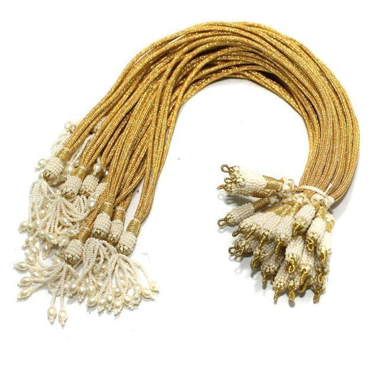 4 Pcs Zari Necklace Backrope Dori white - White / Zari