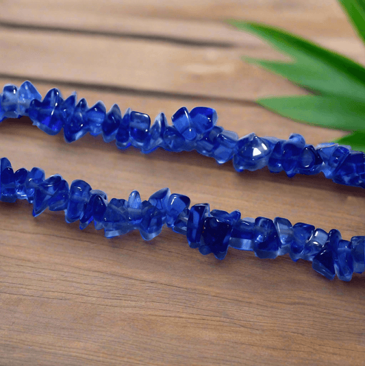 Blue Glass Chips 2 Strings, 5-8mm, Approx 260 Pcs - Blue / Glass / Assorted