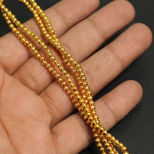 3mm Brass Kharbuja Gold Beads - Golden / 3mm / 1 String