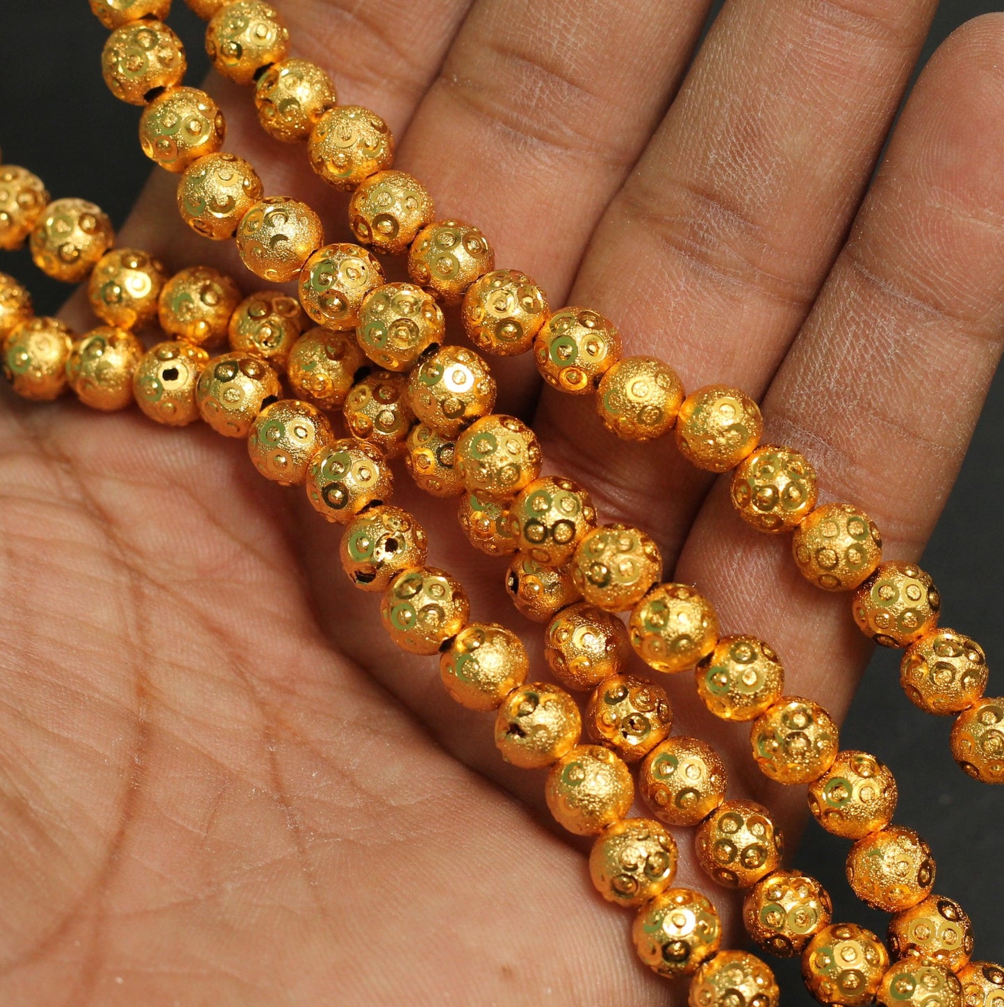 6mm Brass 3 Bindi Golden Beads - Golden / 6mm / 1 String