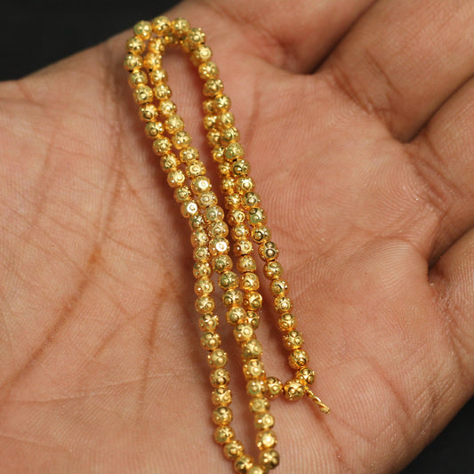 Brass Football Golden Beads - Golden / 3mm / 1 String
