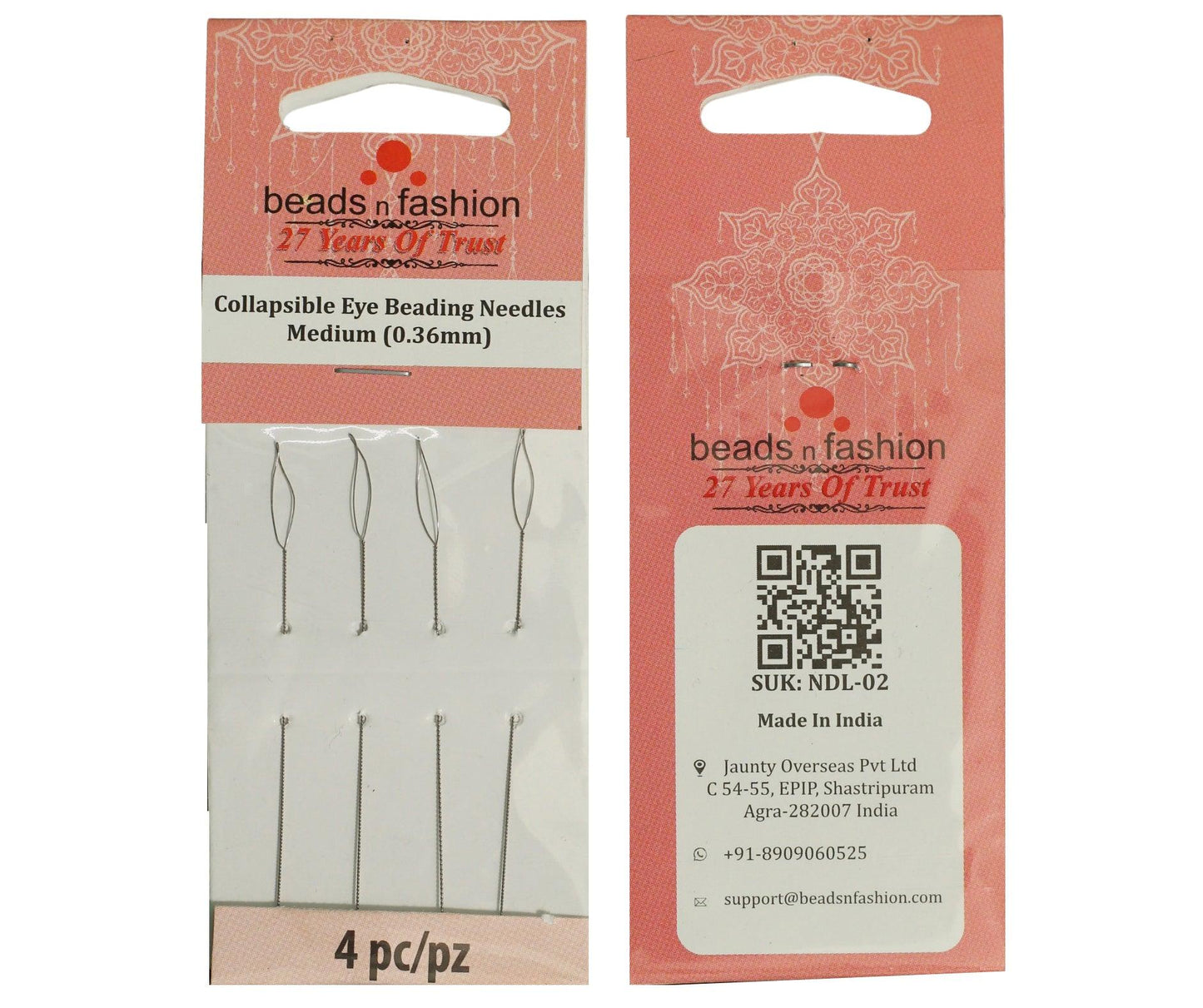 Collapsible Eye Beading Needles Medium (0.36mm) - 8 Pcs [ Rs 22.5 / Piece ]