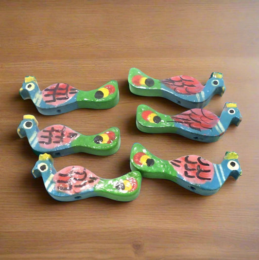 20 Pcs, Wooden Colored Peacock Beads - MultiColor / Wood / Figures