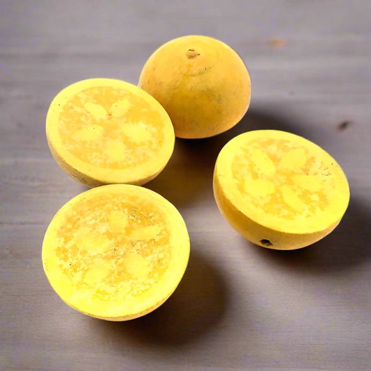 10 Pcs, Wooden Colored Half Lemon Beads Yellow - Yellow / Wood / Round