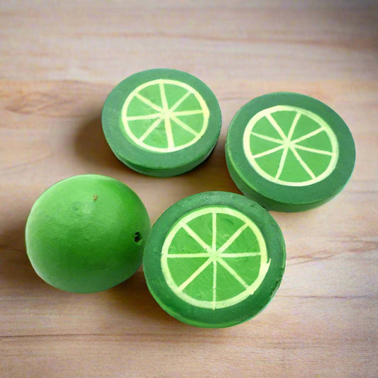 10 Pcs, Wooden Colored Half Lemon Beads Green - Green / Wood / Round