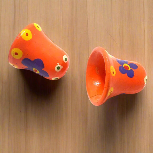 10 Pcs, 1 Inch Wooden Colored Bells Beads Orange - Orange / Wood / Figures