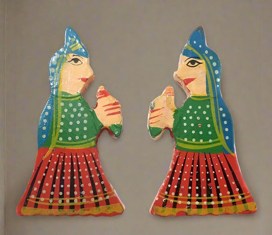 10 Pcs, Wooden Colored Big Rani Beads - Red / Figures / 10 Pcs