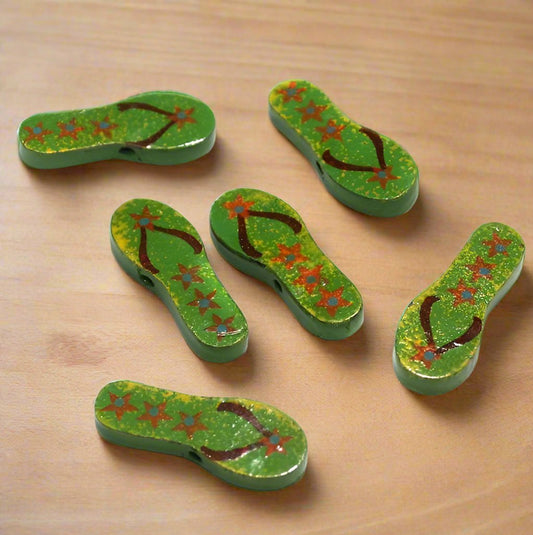 20 Pcs, Wooden Sleeper Beads Green - MultiColor / Wood / Figures