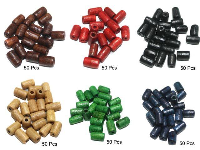 300 Pcs Wooden Beads Tube 6 Colors 10x5mm - MultiColor / Wood / Tube