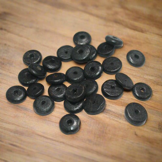 100 Pcs Donut Antique Wooden Beads, Size 12x4mm - Black / Wood / Donut