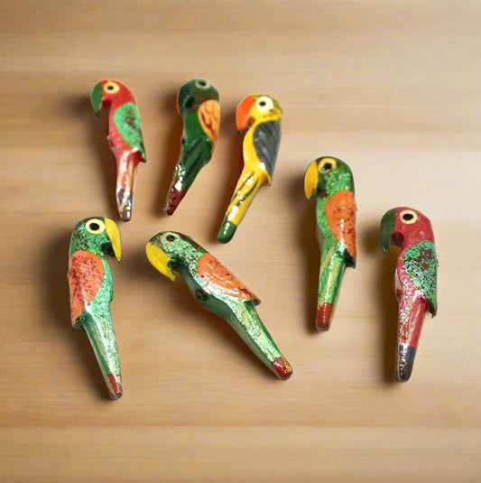 Parrots Wooden Beads, Size 1.5 Inches - MultiColor / Figures / 10 Pcs