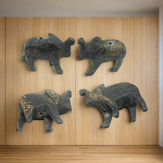 Elephant Antique Wooden Beads, Size 1 Inches - Black / Figures / 10 Pcs