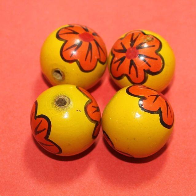 20 Pcs Wooden Round Beads 1 Inch - Yellow / Wood / Round
