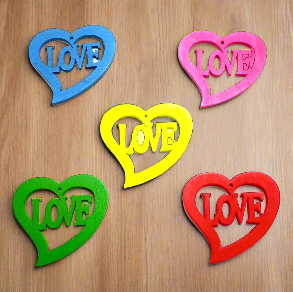40 Wooden Love Heart Pendants and Charms Assorted 33x30mm - MultiColor / Wood / Heart