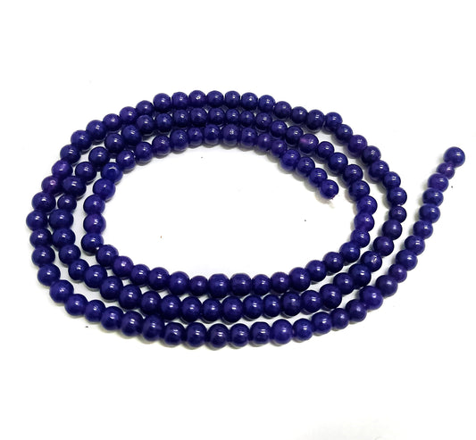 1 String 3mm Jaipuri Beads Dark Blue Round - Blue / Glass / Round