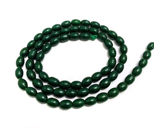 1 String 6x4mm Jaipuri Beads Dark Green Oval - Green / Glass / Oval