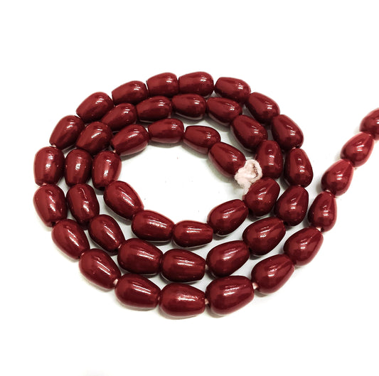 1 String 8x6mm Jaipuri Beads Dark Red Drop - Red / Glass / Drop