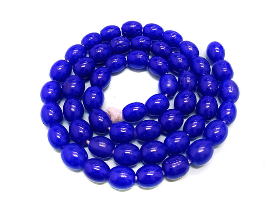 1 String 8x6mm Jaipuri Beads Blue Oval - Blue / Glass / Oval