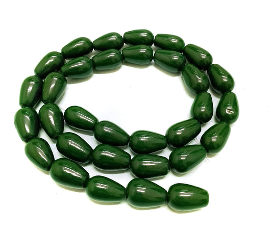 1 String 13x8mm Jaipuri Beads Drop - Green / Glass / Drop