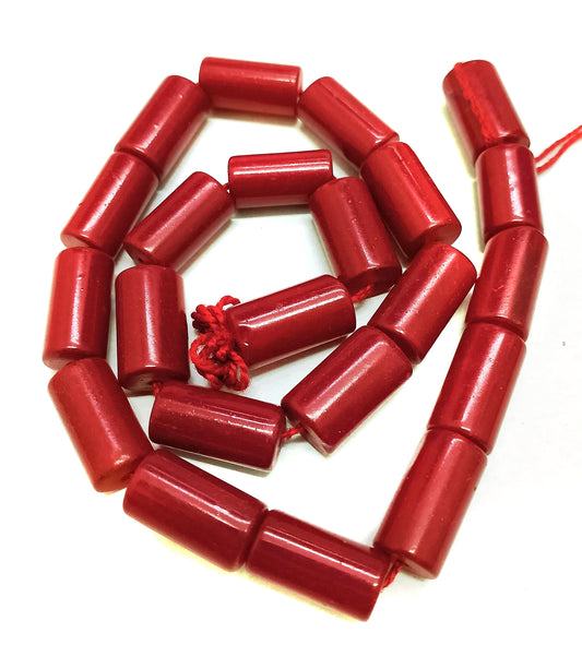 1 String 16x8mm Jaipuri Beads Red Tube - Red / Glass / Tube