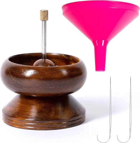 4 Inch Wooden Beading Spinner With 2 Pcs Curved Needle - Wood