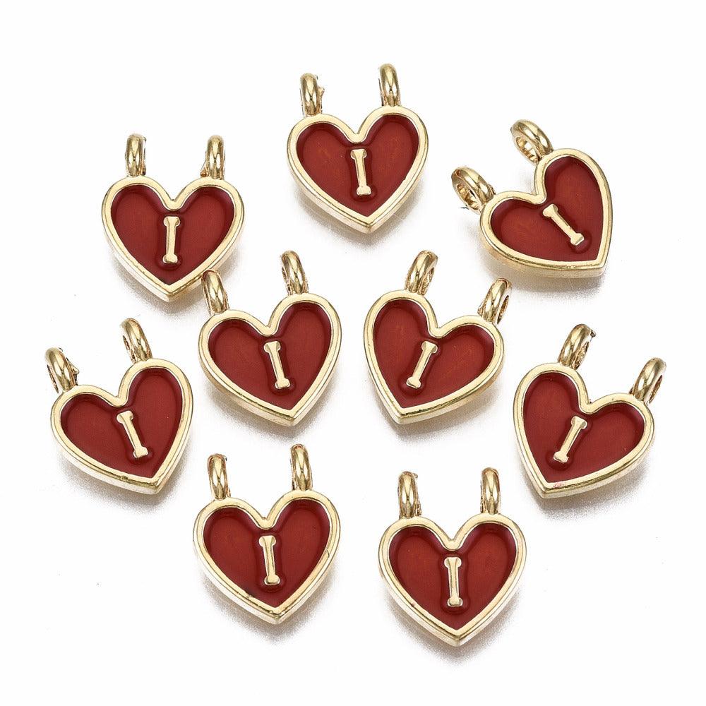 14.5x11.5mm Alloy Enamel Heart Letter I Charms - Golden