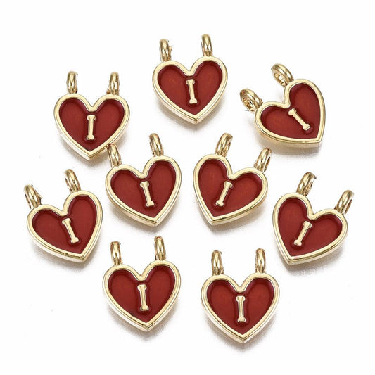 14.5x11.5mm Alloy Enamel Heart Letter I Charms - Golden