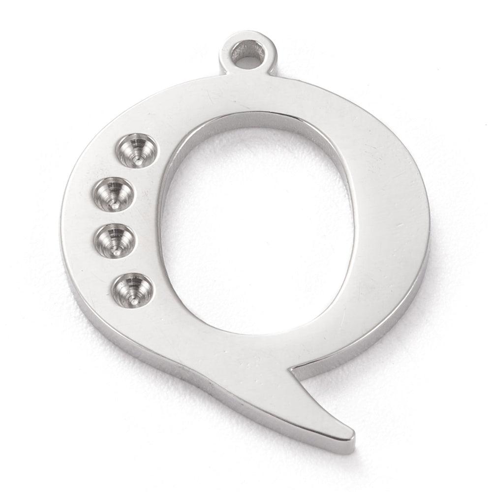 19x15mm Stainless Steel Letter Q Pendant Rhinestone Setting - Silver