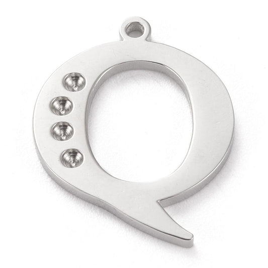 19x15mm Stainless Steel Letter Q Pendant Rhinestone Setting - Silver