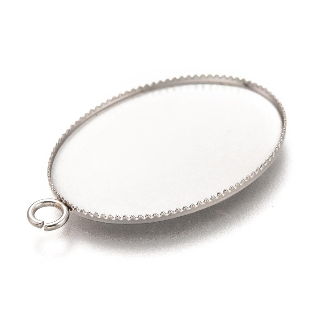 1.25 Inch 304 Stainless Steel  Oval Pendant Cabochon Settings - Silver / Oval / 10 Pcs